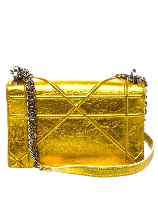 Christian Dior Diorama Flap Bag Metallic Gold Crinkled Lambskin + COA & Box - Picture 6 of 16